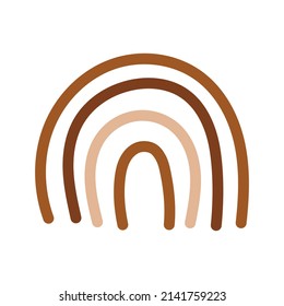 Hand drawn abstract rainbow. Cute boho rainbow in brown colors. Scandinavian shape.