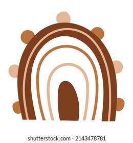 Hand drawn abstract rainbow. Cute boho rainbow in brown colors. Scandinavian shape.