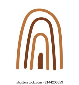 Hand drawn abstract rainbow. Cute boho rainbow in brown colors. Scandinavian shape.