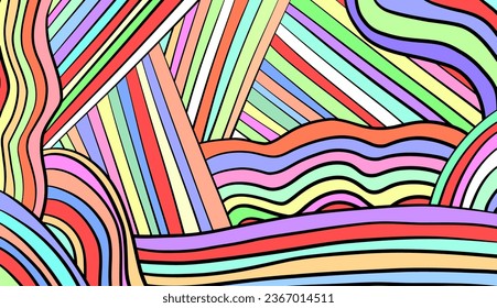 Hand drawn abstract rainbow pattern gradient background, vector illustration.