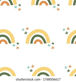 Hand drawn abstract rainbow and stars seamless pattern design for print