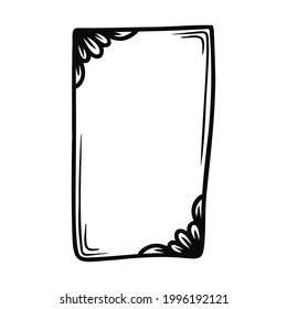 Hand drawn abstract rectangular frame with natural elements isolated on a white background. Doodle, simple outline illustration. It can be used for decoration of textile, paper.