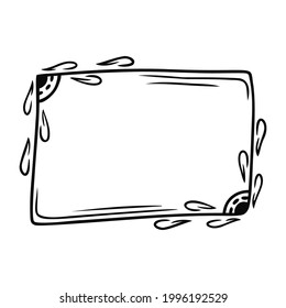 Hand drawn abstract rectangular frame with natural elements isolated on a white background. Doodle, simple outline illustration. It can be used for decoration of textile, paper.