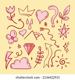Doodle de garrapata rojo abstracto dibujado a mano Vector Premium