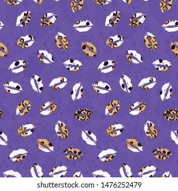 Hand Drawn Abstract Repeating Lips with Leopard Skin Texture Vector Pattern Isolated Background