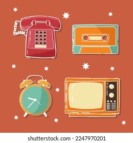 Hand drawn Abstract retro aesthetic backgrounds set tv, televisi, retro,