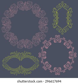 Hand drawn abstract round frame set
