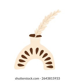 Hand drawn abstract rustic Ceramic Vase. Minimalist antique ceramic pottery for interior. Flower vases, earthenware jugs. Boho style. Hand drawn flat vector illustration isolated on white background
