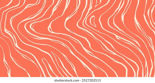 Textura de salmão abstrato desenhado à mão em cores rosa coral. Plano de fundo do filete estilizado. Fatia de filete de salmão cru. Design para embalagem de frutos do mar e design de menu.