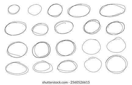 Hand drawn abstract scribble doodle with white background.Grunge circles set, hand drawn encircle round highlight elements.