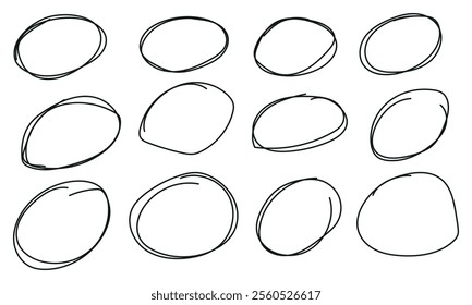 Hand drawn abstract scribble doodle with white background.Grunge circles set, hand drawn encircle round highlight elements.