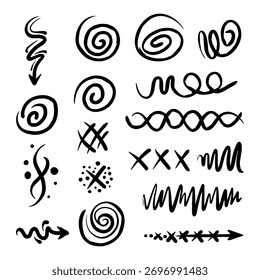 Hand Drawn Abstract Scribble Swirl and Wavy Line Brush Strokes Set