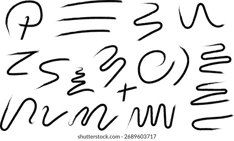 Hand drawn abstract scribbles and curved wavy lines artistic collection