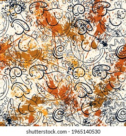 Hand drawn abstract seamless artwork with female decorative  pattern 