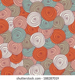 Hand- drawn abstract seamless background pattern. Waves, curls, swirls theme. Vector illustration