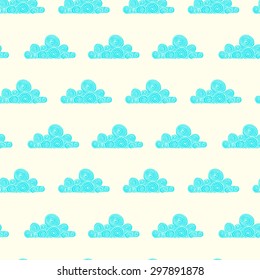 Hand drawn abstract seamless gentle pattern with light blue clouds. Vector illustration. EPS 8.
