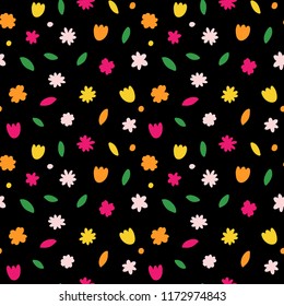 Hand drawn abstract seamless pattern. Autumn leaves background