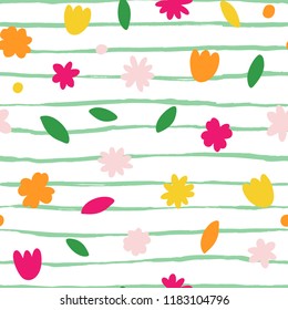 Hand drawn abstract seamless pattern. Autumn leaves background