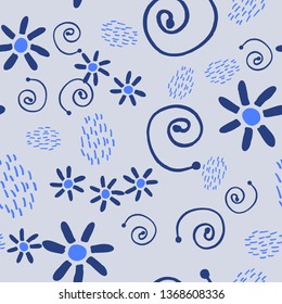 Hand drawn abstract seamless pattern. Doodle background. Seamless cute illustration. Trendy textile, fabric, wrapping.