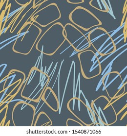 Hand drawn abstract seamless pattern. Flat lines and elements. Plain geometric shapes background. 