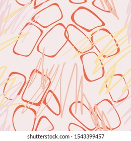 Hand drawn abstract seamless pattern. Flat lines and elements. Plain geometric shapes background. 