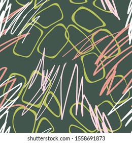 Hand drawn abstract seamless pattern. Flat lines and elements. Plain geometric shapes background. 