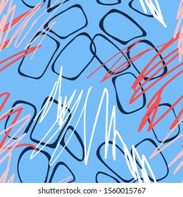 Hand drawn abstract seamless pattern. Flat lines and elements. Plain geometric shapes background. 
