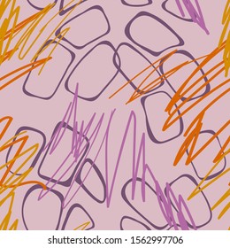 Hand drawn abstract seamless pattern. Flat lines and elements. Plain geometric shapes background. 