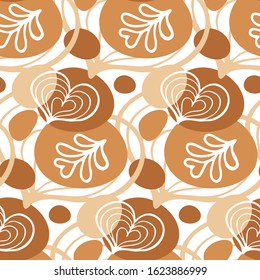 Hand drawn abstract seamless pattern with coffee foam design isolated on a white background. Cute template for coffee shop, cafe, fabric, wrapping paper. Vector illustration.