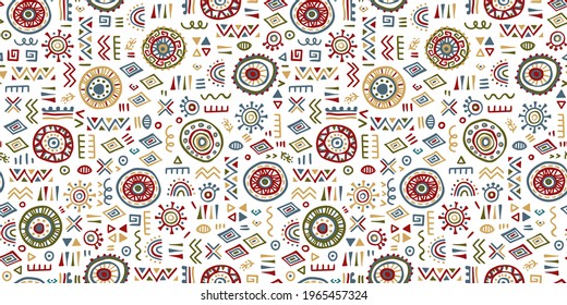 Patrón abstracto sin costuras dibujado a mano, origen étnico, estilo africano - genial para textiles, banners, papel pintado, envoltura - diseño vectorial