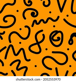Hand drawn abstract seamless pattern in Memphis style. Vector doodle background with sketch shapes.