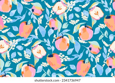 Hand drawn abstract seamless pattern with apples. Not AI