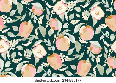 Hand drawn abstract seamless pattern with apples. Not AI