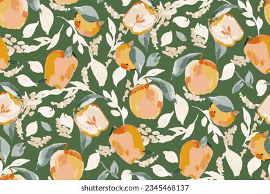 Hand drawn abstract seamless pattern with apples. Not AI