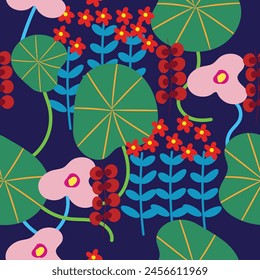 Hand Drawn Abstract Seamless Pattern with colorful flowers