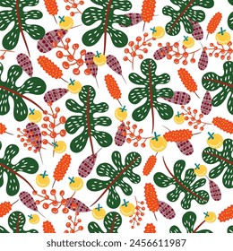Hand Drawn Abstract Seamless Pattern with colorful flowers