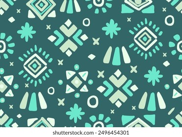 Hand drawn abstract seamless pattern, ethnic background, simple style