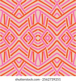 Hand drawn abstract seamless pattern. Geometric doodle illustration, Line art wallpaper. Tribal ethnic vector texture. Aztec style. Folk embroidery. Indian print, Scandinavian, African rug, tile.