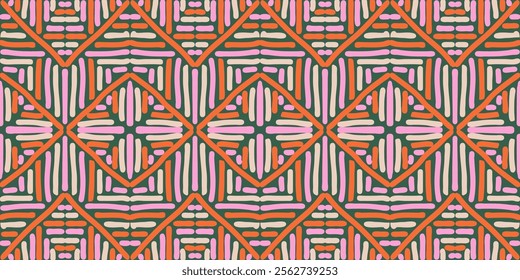 Hand drawn abstract seamless pattern. Geometric doodle illustration, Line art wallpaper. Tribal ethnic vector texture. Aztec style. Folk embroidery. Indian print, Scandinavian, African rug, tile.