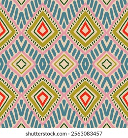 Hand drawn abstract seamless pattern. Geometric doodle illustration, Line art wallpaper. Tribal ethnic vector texture. Aztec style. Folk embroidery. Indian print, Scandinavian, African rug, tile.