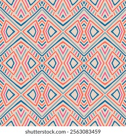 Hand drawn abstract seamless pattern. Geometric doodle illustration, Line art wallpaper. Tribal ethnic vector texture. Aztec style. Folk embroidery. Indian print, Scandinavian, African rug, tile.