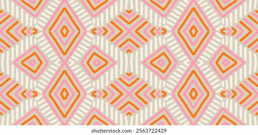 Hand drawn abstract seamless pattern. Geometric doodle illustration, Line art wallpaper. Tribal ethnic vector texture. Aztec style. Folk embroidery. Indian print, Scandinavian, African rug, tile.