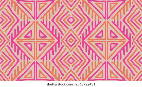 Hand drawn abstract seamless pattern. Geometric doodle illustration, Line art wallpaper. Tribal ethnic vector texture. Aztec style. Folk embroidery. Indian print, Scandinavian, African rug, tile.