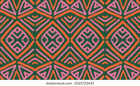 Hand drawn abstract seamless pattern. Geometric doodle illustration, Line art wallpaper. Tribal ethnic vector texture. Aztec style. Folk embroidery. Indian print, Scandinavian, African rug, tile.