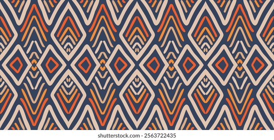 Hand drawn abstract seamless pattern. Geometric doodle illustration, Line art wallpaper. Tribal ethnic vector texture. Aztec style. Folk embroidery. Indian print, Scandinavian, African rug, tile.