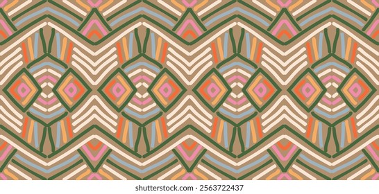 Hand drawn abstract seamless pattern. Geometric doodle illustration, Line art wallpaper. Tribal ethnic vector texture. Aztec style. Folk embroidery. Indian print, Scandinavian, African rug, tile.