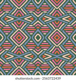 Hand drawn abstract seamless pattern. Geometric doodle illustration, Line art wallpaper. Tribal ethnic vector texture. Aztec style. Folk embroidery. Indian print, Scandinavian, African rug, tile.