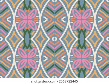 Hand drawn abstract seamless pattern. Geometric doodle illustration, Line art wallpaper. Tribal ethnic vector texture. Aztec style. Folk embroidery. Indian print, Scandinavian, African rug, tile.