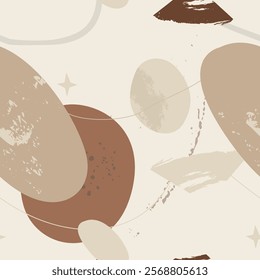 Hand Drawn Abstract Seamless Pattern. Modern Seamless Texture with Abstract Shapes Boho Ornament. Vector Trendy Background for Fashionable Surface Design, Textile, Fabric, Prints.