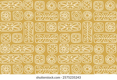 Hand drawn abstract seamless pattern, ethnic background. Repeating tribal ornament with abstract geometric shapes. Navajo design element for fabric, wallpaper and wrapping paper. Vector design